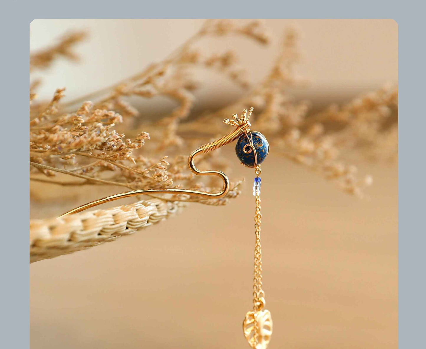 Jewelry/Lacquer hairpin (14.5cm X 6cm)/grain rain blue ball