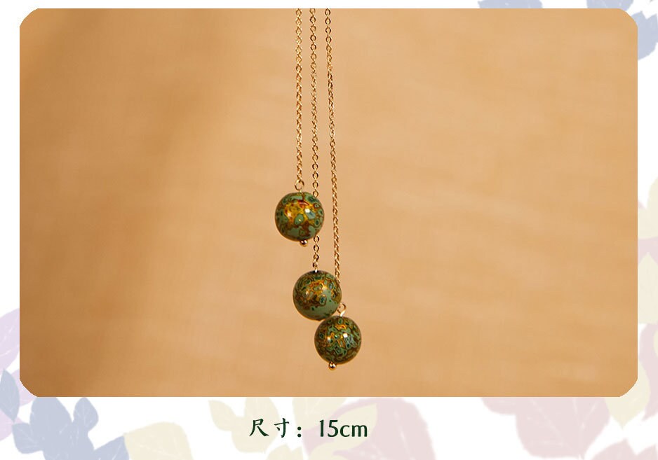 Jewelry/Lacquer earrings (15cm X 1cm)/spring green triple balls