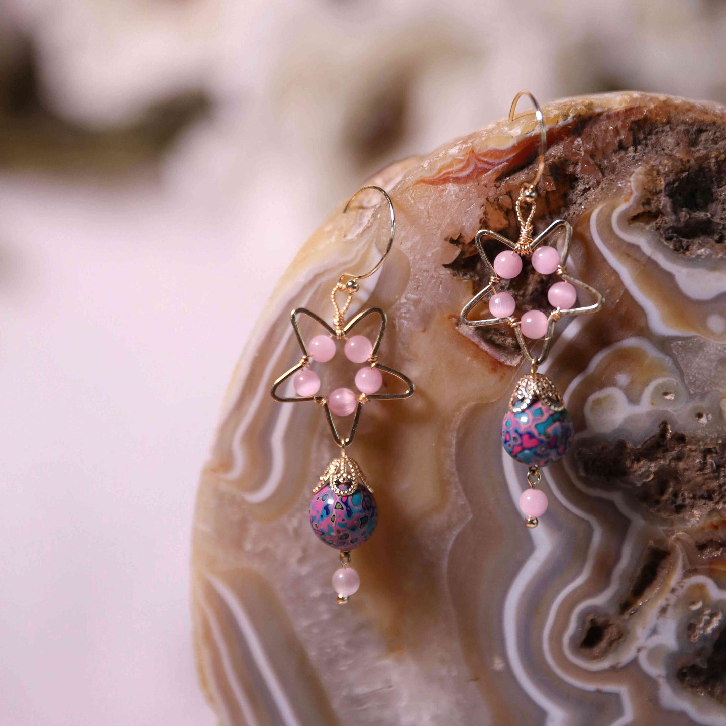 Jewelry/Lacquer earrings (3cm X 1cm)/cosmos blue ball