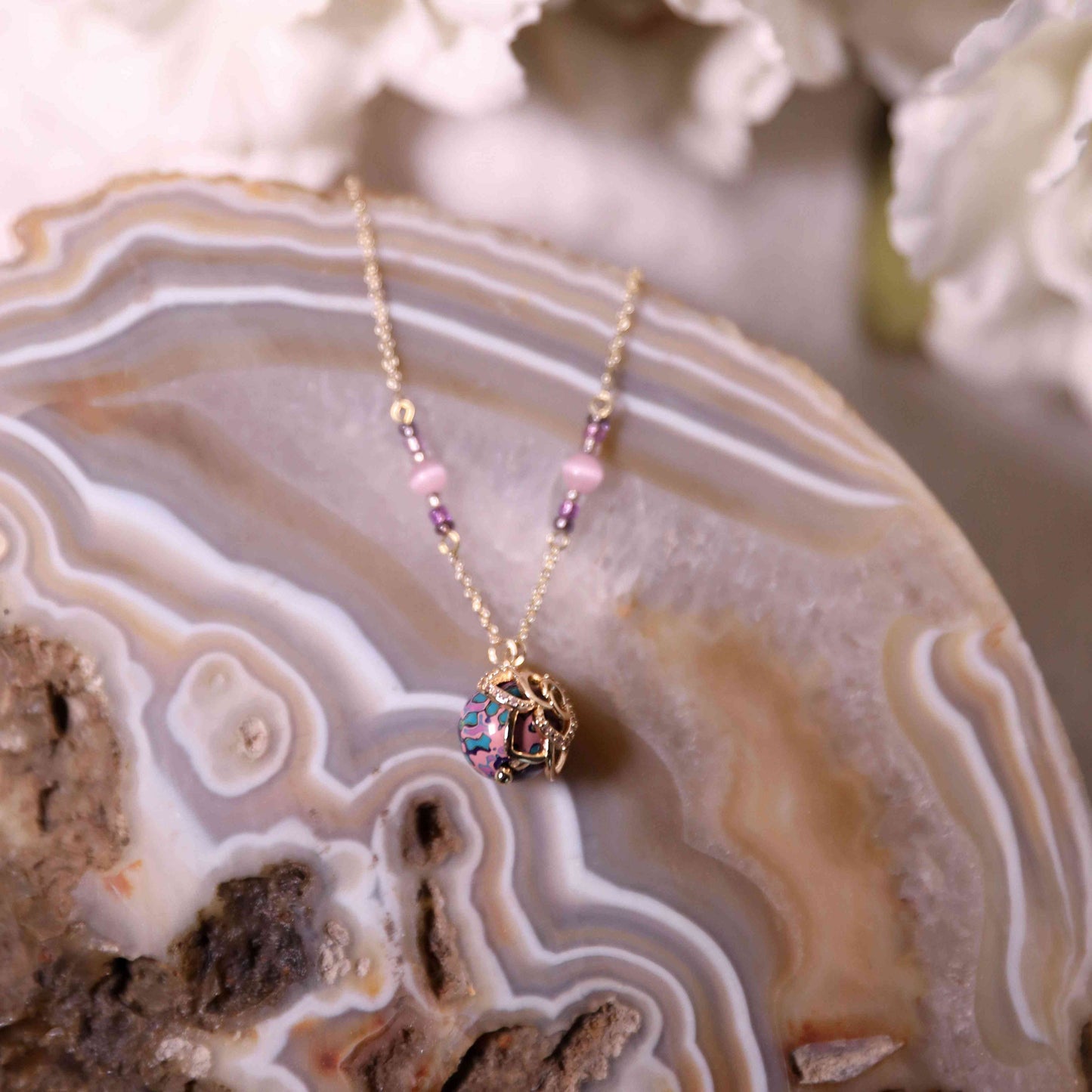 Jewelry/Lacquer necklace (23cm)/cosmos blue ball