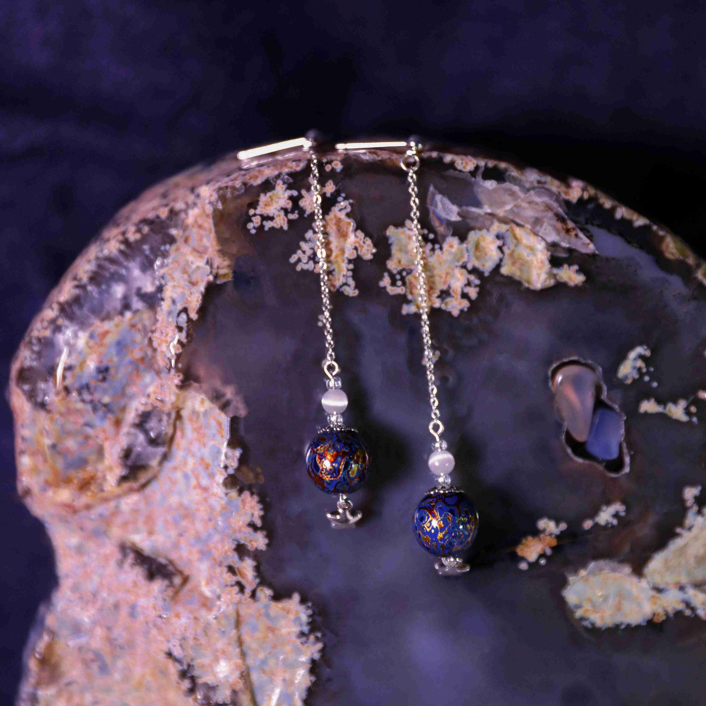 Jewelry/Lacquer earrings (7cm X 1cm)/cosmos blue ball