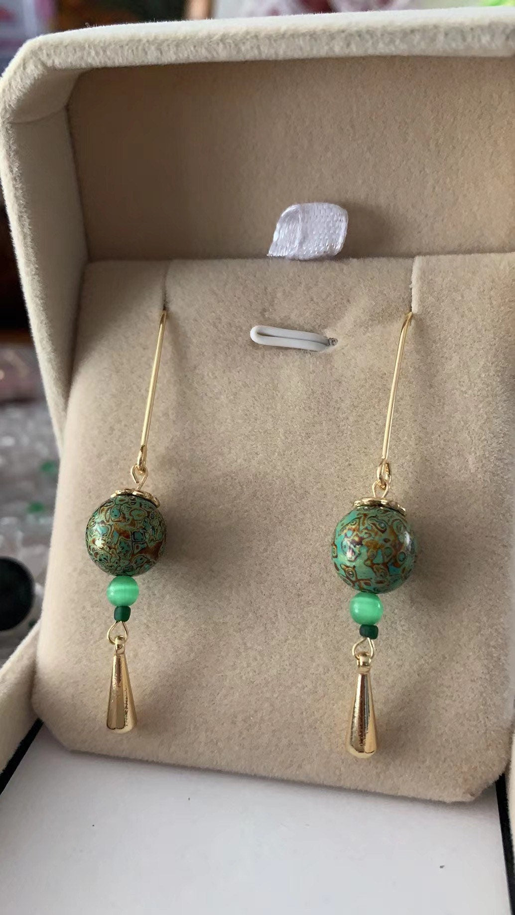 Jewelry/Lacquer earrings (6.5cm X 1.0cm)/spring green ball