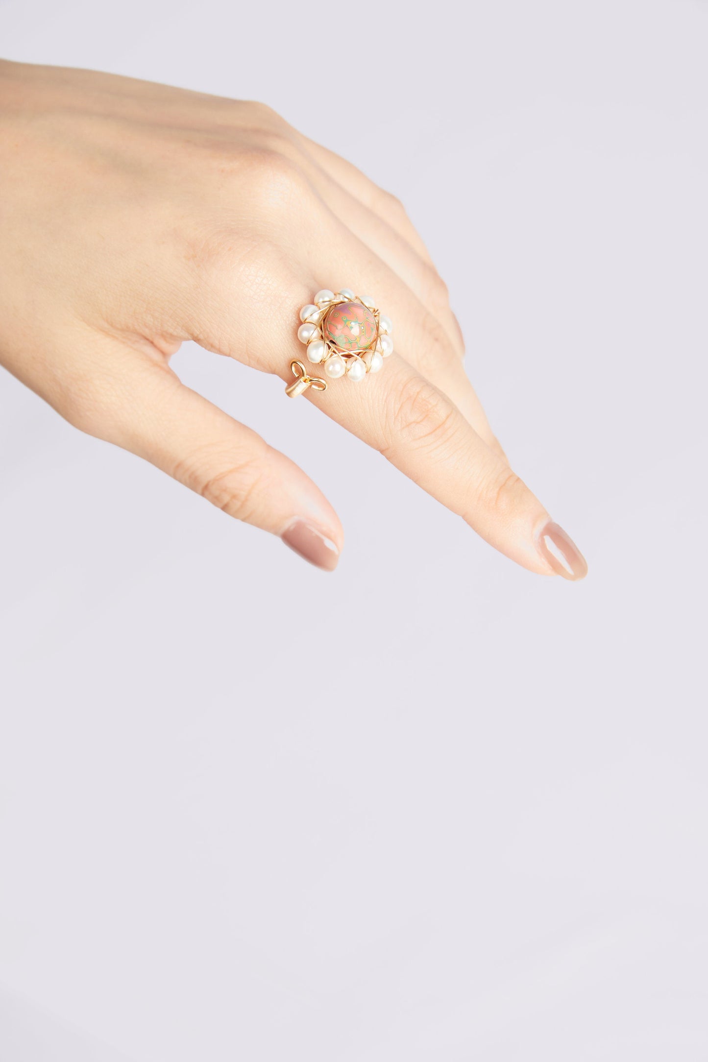 Jewelry/2cm diameter lacquer ball & natural white pearls/18K gold plated ring/multiple colors lacquer ball