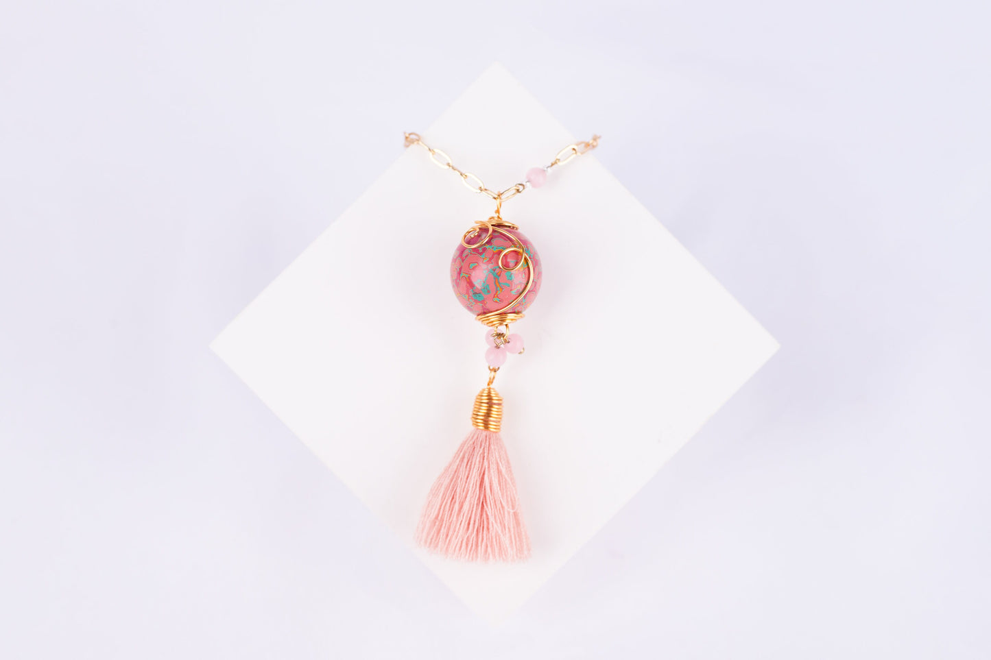 Jewelry/1cm diameter lacquer ball & natural pearls/18K gold plated necklace (42.5cm X 2cm)/Pink