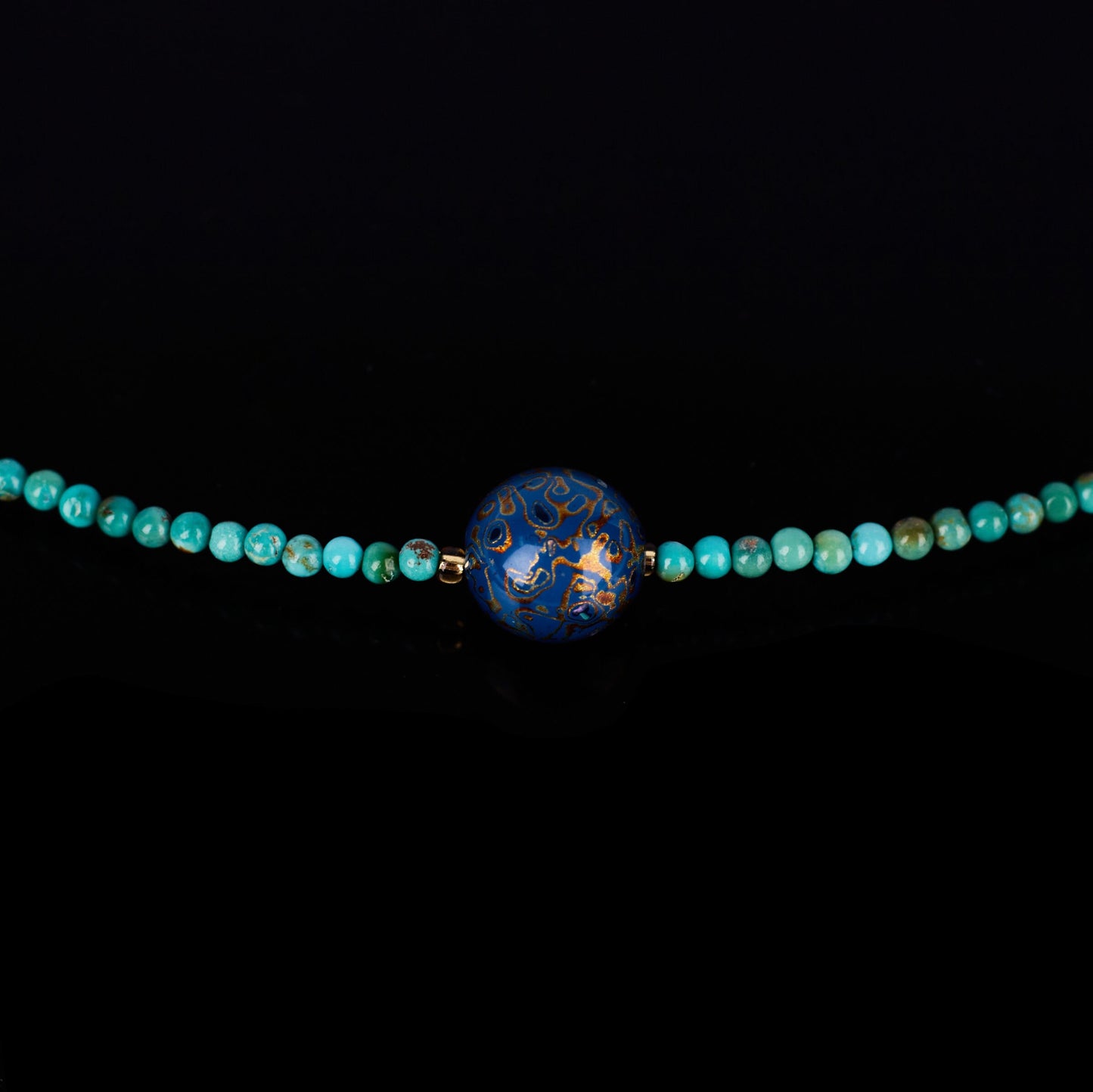 Jewelry/1cm diameter lacquer ball/ Natural turquoise/18K gold plated necklace (23cm - 28.5 cm adjustable)/Blue