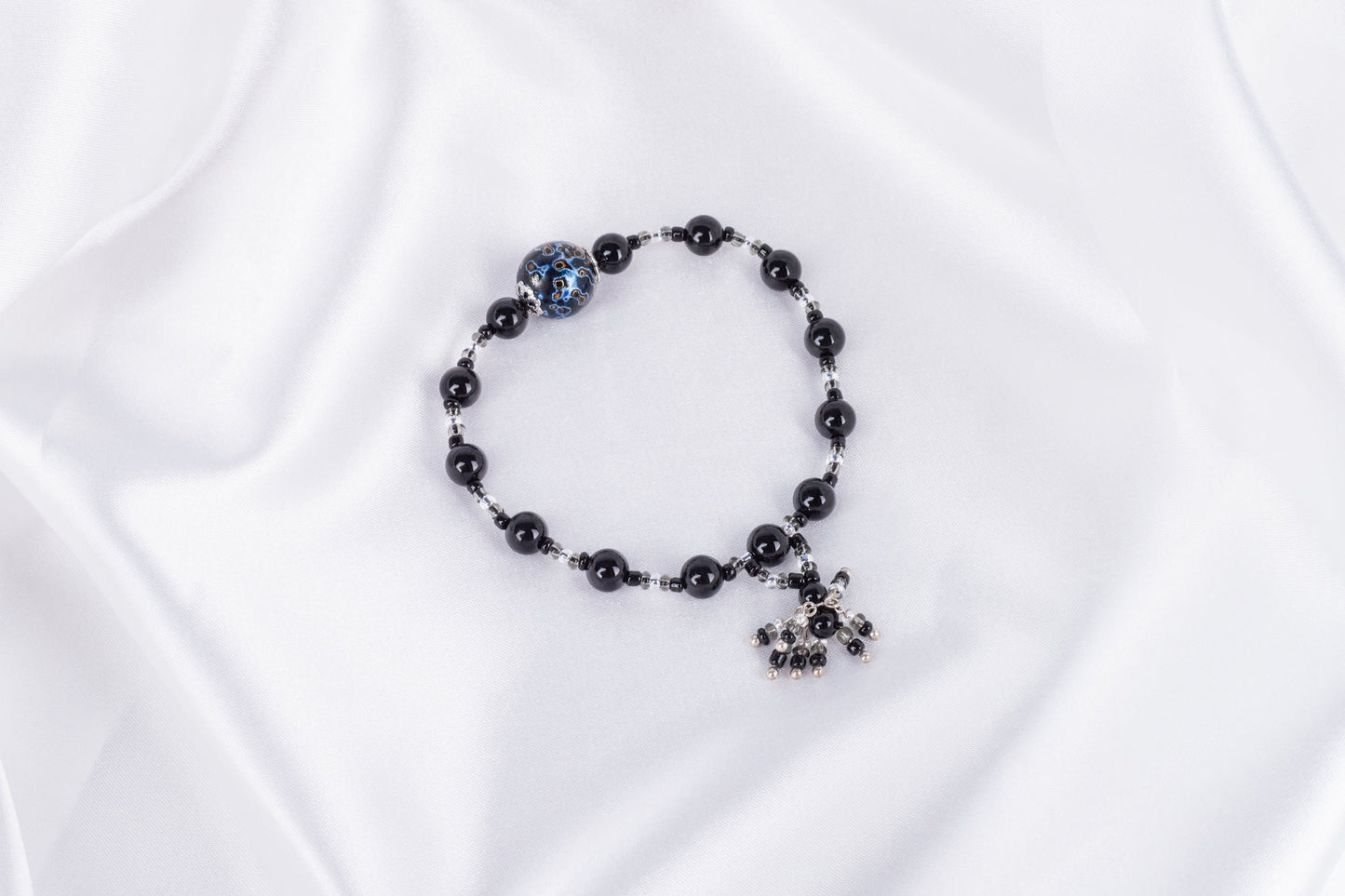 Jewelry/Lacquer bracelet (10cm X 6.5cm)/Black and blue lacquer ball/925 silver