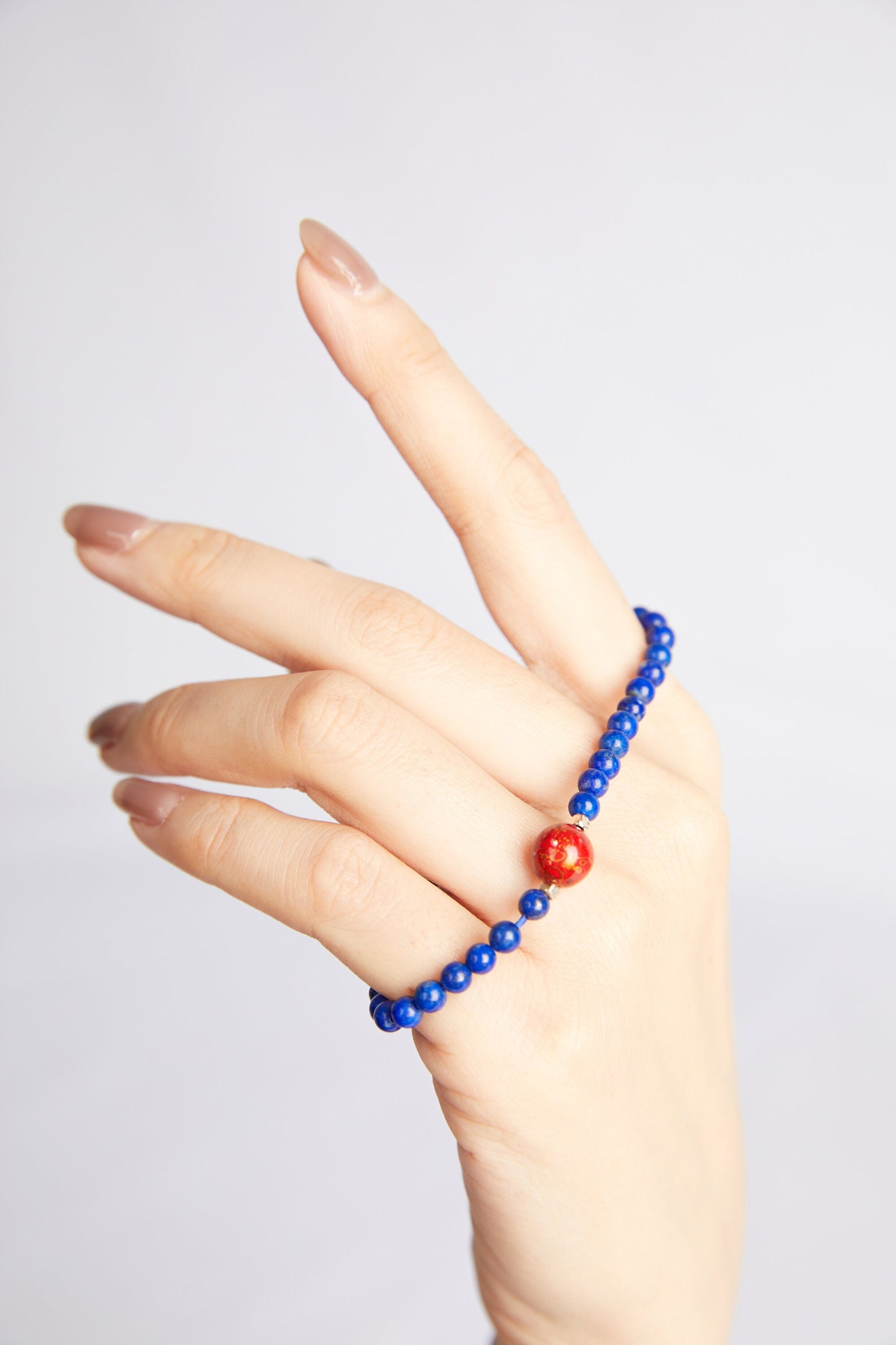 Jewelry/Lacquer bracelet (9cm X 6cm)/Blue and red lacquer ball/Crystal
