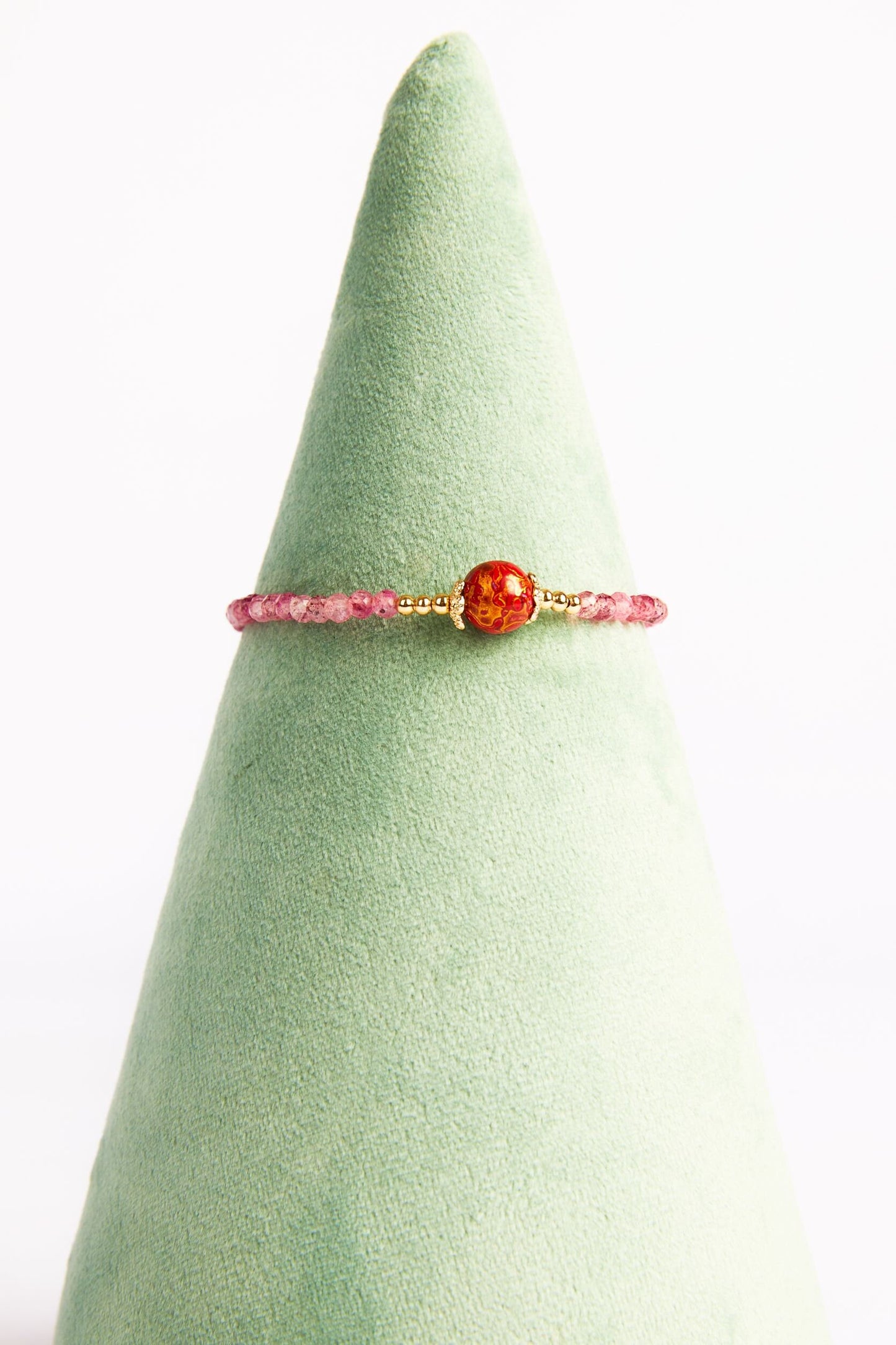 Jewelry/Lacquer bracelet (13cm X 5.5cm)/Red lacquer ball/Crystal/18K gold plated