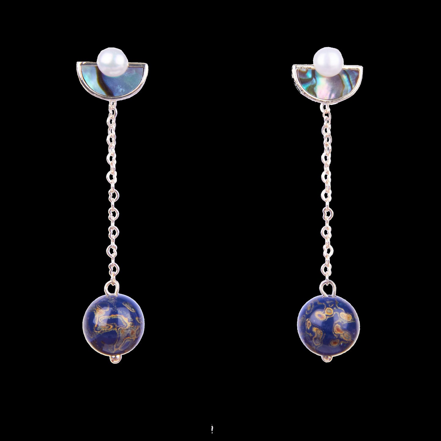 Jewelry/Lacquer earrings (5cm X 1.0cm)/Blue Lacquer ball 18K gold filled/Fan-shaped design
