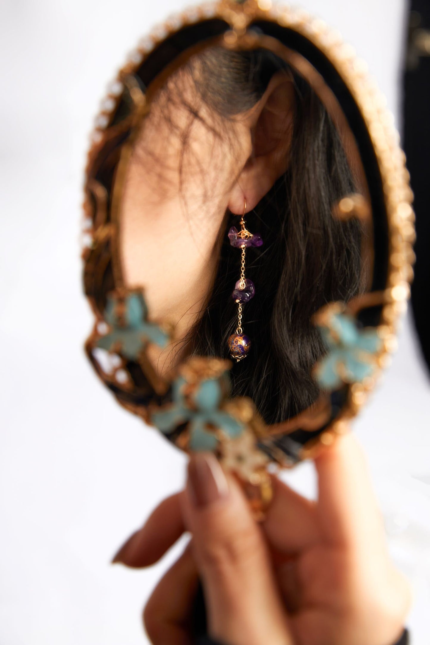 Jewelry/Lacquer earrings collection/Crystal stone/1 cm diameter lacquer ball/Red/Blue/Purple