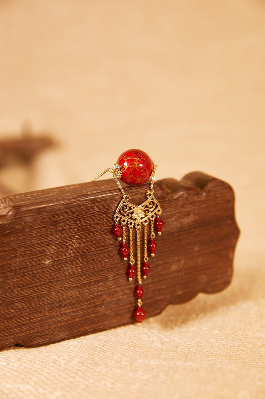 Jewelry/Lacquer necklace (36.5cm X 1.8cm)/lucky red ball