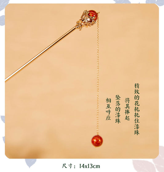 Jewelry/Lacquer hairpin (14cm X 13cm)/spring red flower