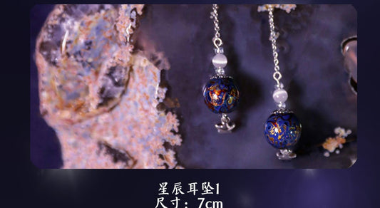 Jewelry/Lacquer earrings (7cm X 1cm)/cosmos blue ball