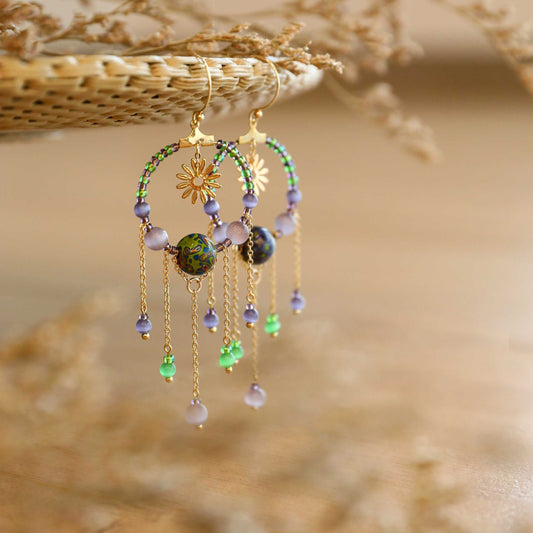 Jewelry/Lacquer earrings (6.0cm X 2.8cm)/grain rain green ball