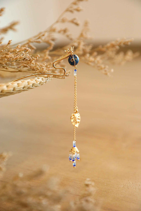 Jewelry/Lacquer hairpin (14.5cm X 6cm)/grain rain blue ball