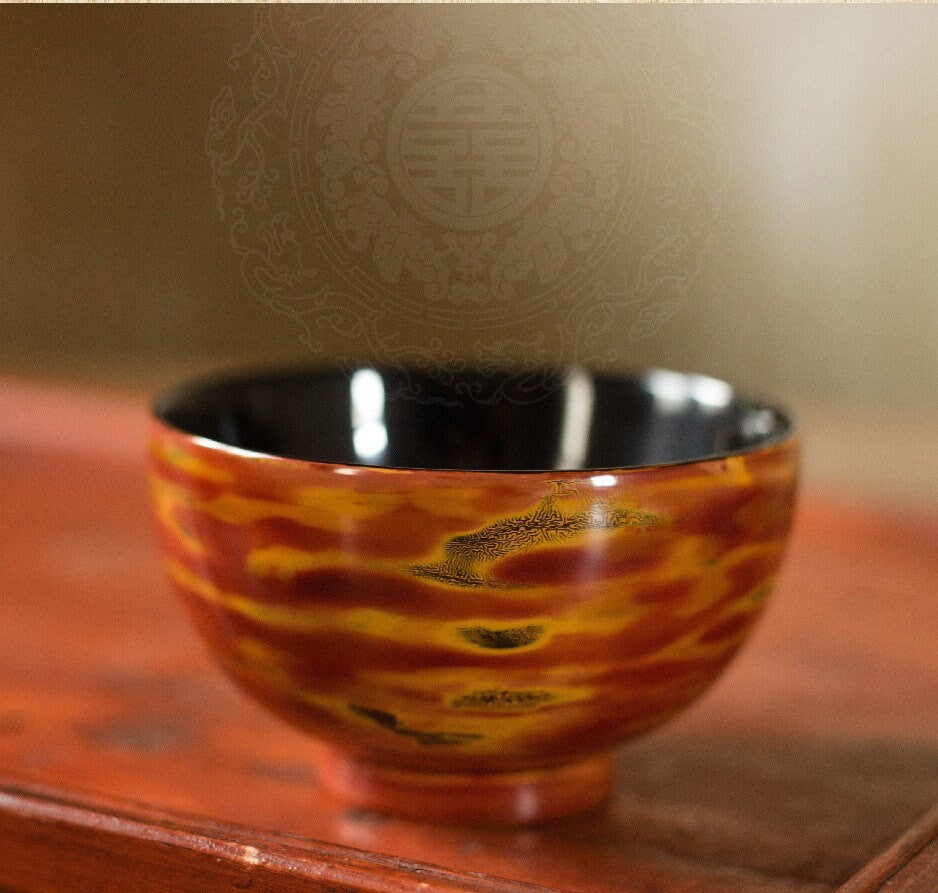 Dining/Chinese lacquer bowl/red & yellow/DIY text