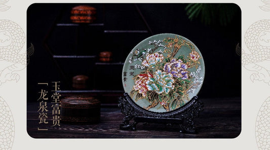 Chinese lacquer thread sculpture plate (diameter 21cm), flowers, 99% gold foil