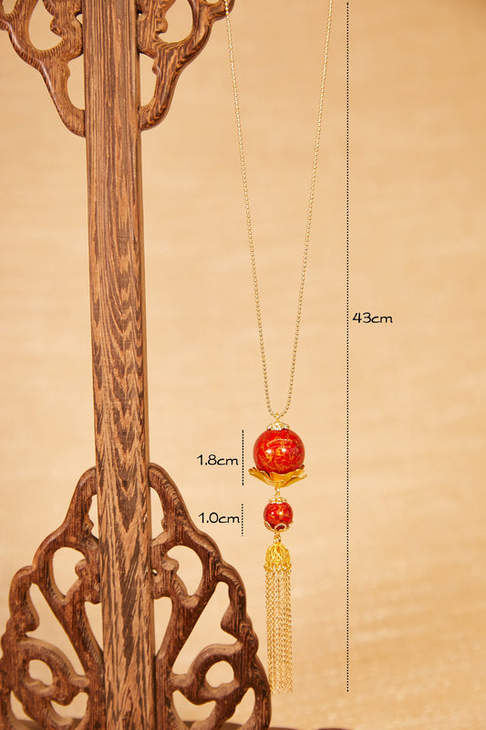 Jewelry/Lacquer necklace (43cm X 1.8cm)/lucky red ball