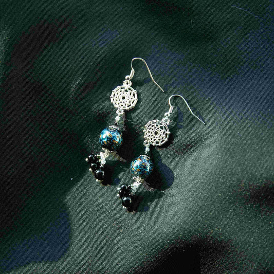 Jewelry/Lacquer earrings (6.5cm X 1cm)/spring thunder blue ball