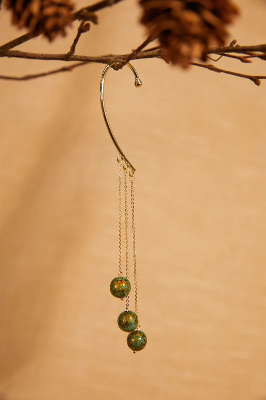 Jewelry/Lacquer earrings (15cm X 1cm)/spring green triple balls