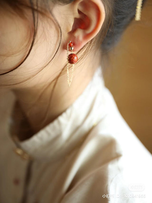 Jewelry/Lacquer earrings (5.9cm X 1.0cm)/lucky red ball