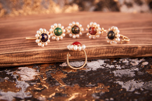 Jewelry/2cm diameter lacquer ball & natural white pearls/18K gold plated ring/multiple colors lacquer ball