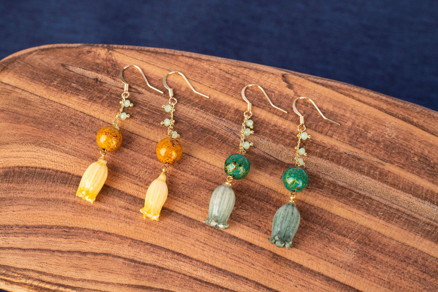 Jewelry/Lacquer earrings (6.3cm X 1.0cm)/Orange lacquer ball with preserved fresh flower/18K gold filled