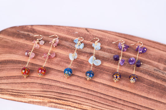 Jewelry/Lacquer earrings collection/Crystal stone/1 cm diameter lacquer ball/Red/Blue/Purple