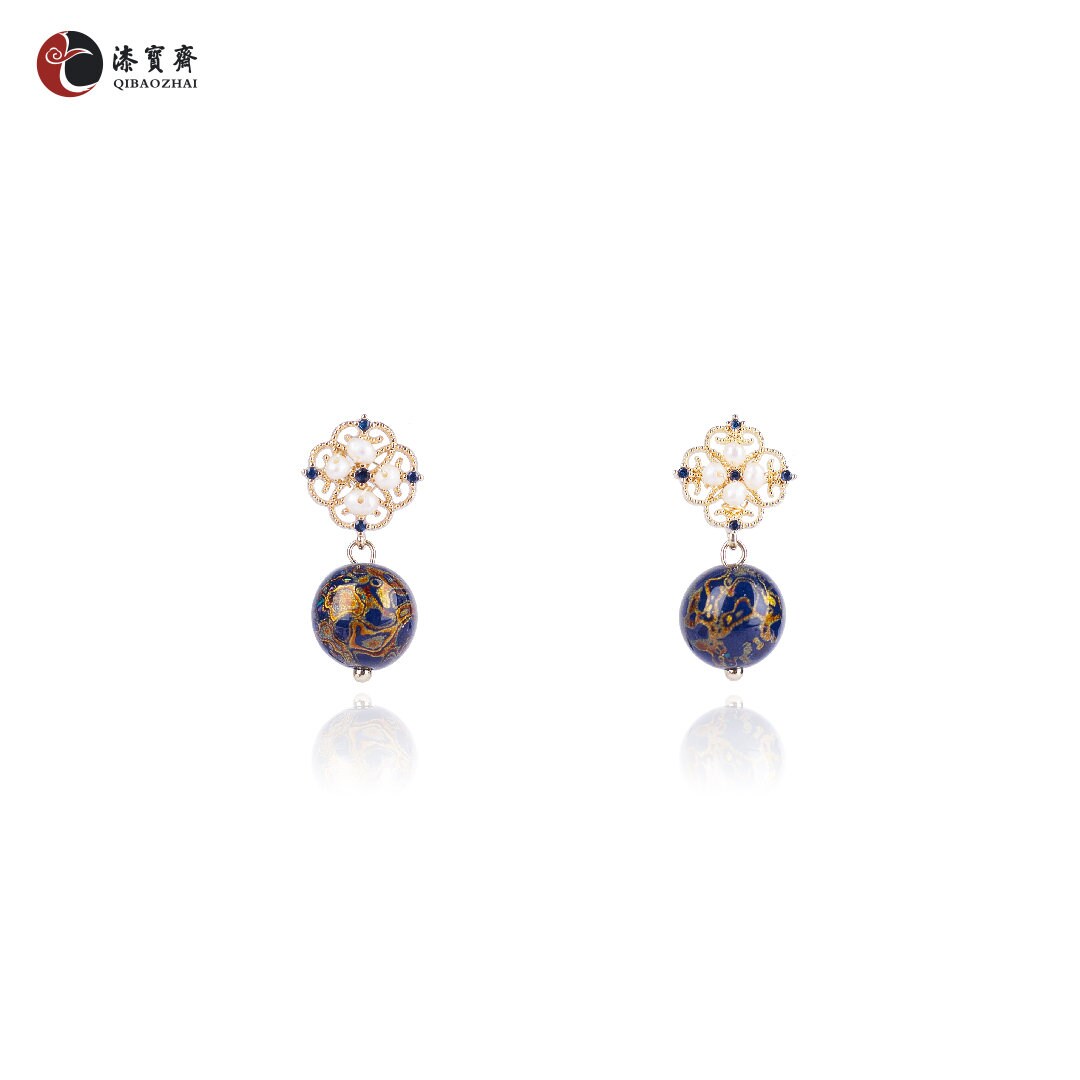 Jewelry/Lacquer earrings collection/Ear stud/Crystal stone/1 cm diameter lacquer ball/Purple and yellow/Blue and gold