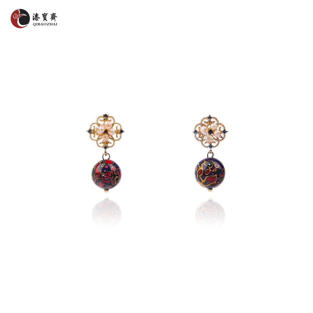 Jewelry/Lacquer earrings collection/Ear stud/Crystal stone/1 cm diameter lacquer ball/Purple and yellow/Blue and gold