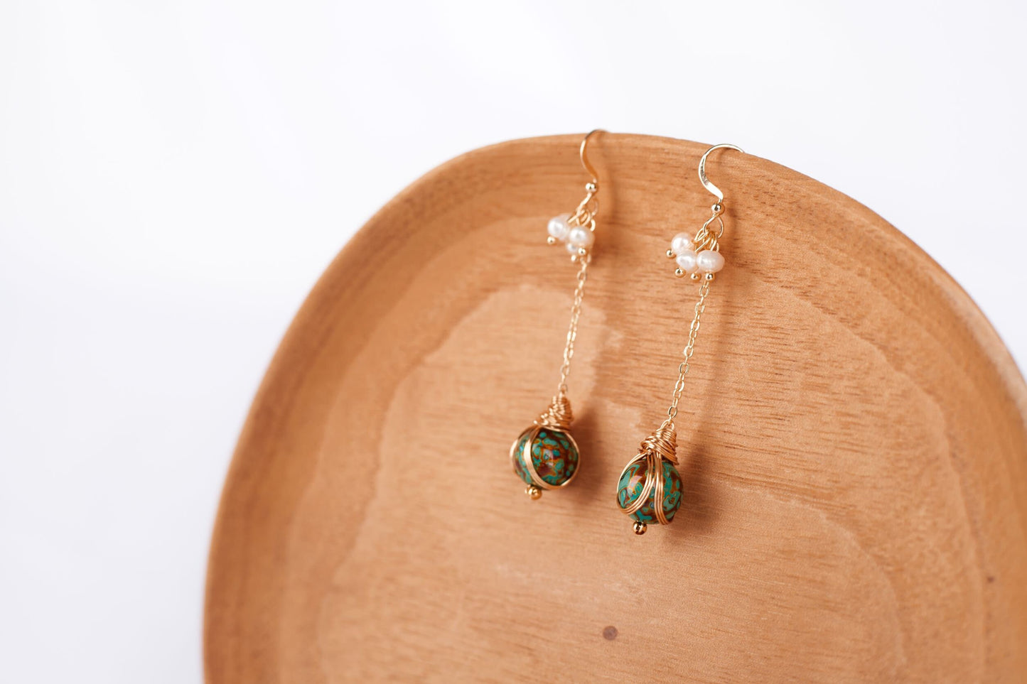 Jewelry/Lacquer earrings collection/Lacquer ball/Natural pearls/18K gold plated/Red/Blue/Green