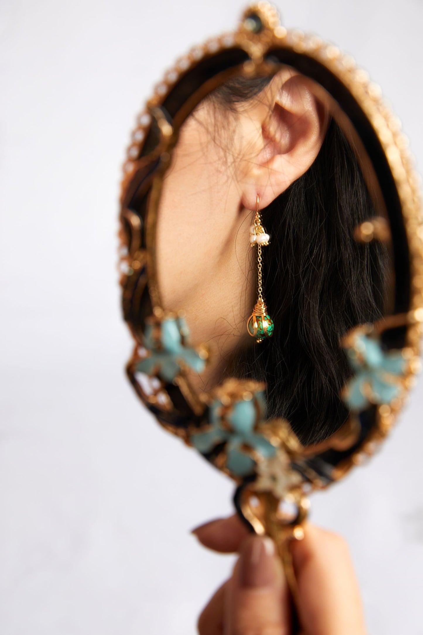 Jewelry/Lacquer earrings collection/Lacquer ball/Natural pearls/18K gold plated/Red/Blue/Green