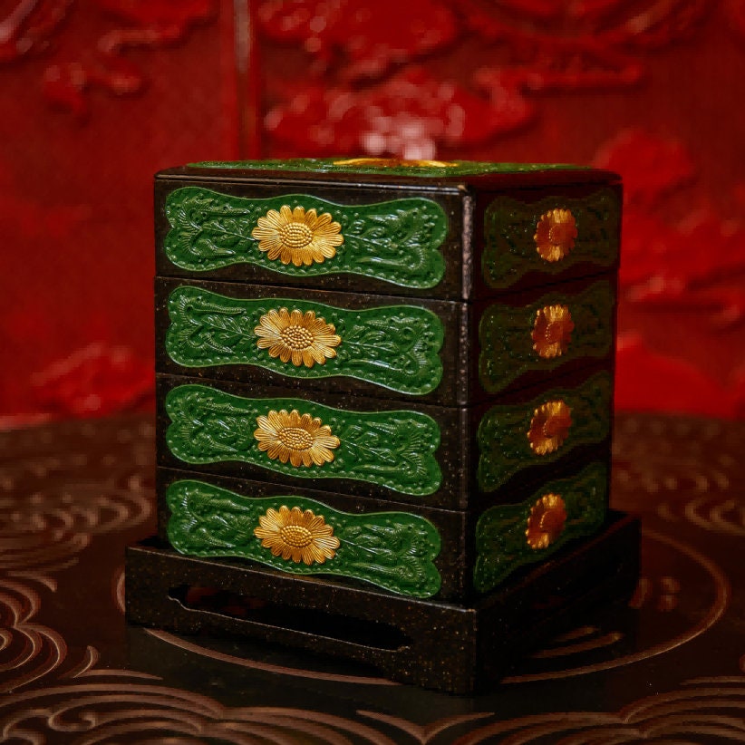 Chinese lacquer thread sculpture box/Raden sunflower pattern box/Dessert and jewelry