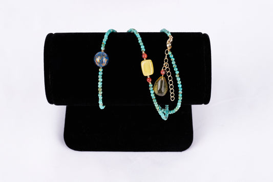 Jewelry/1cm diameter lacquer ball/ Natural turquoise/18K gold plated necklace (23cm - 28.5 cm adjustable)/Blue