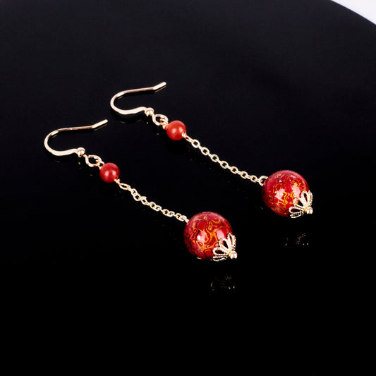 Jewelry/Lacquer earrings (5.0cm X 1.0cm)/lucky red ball