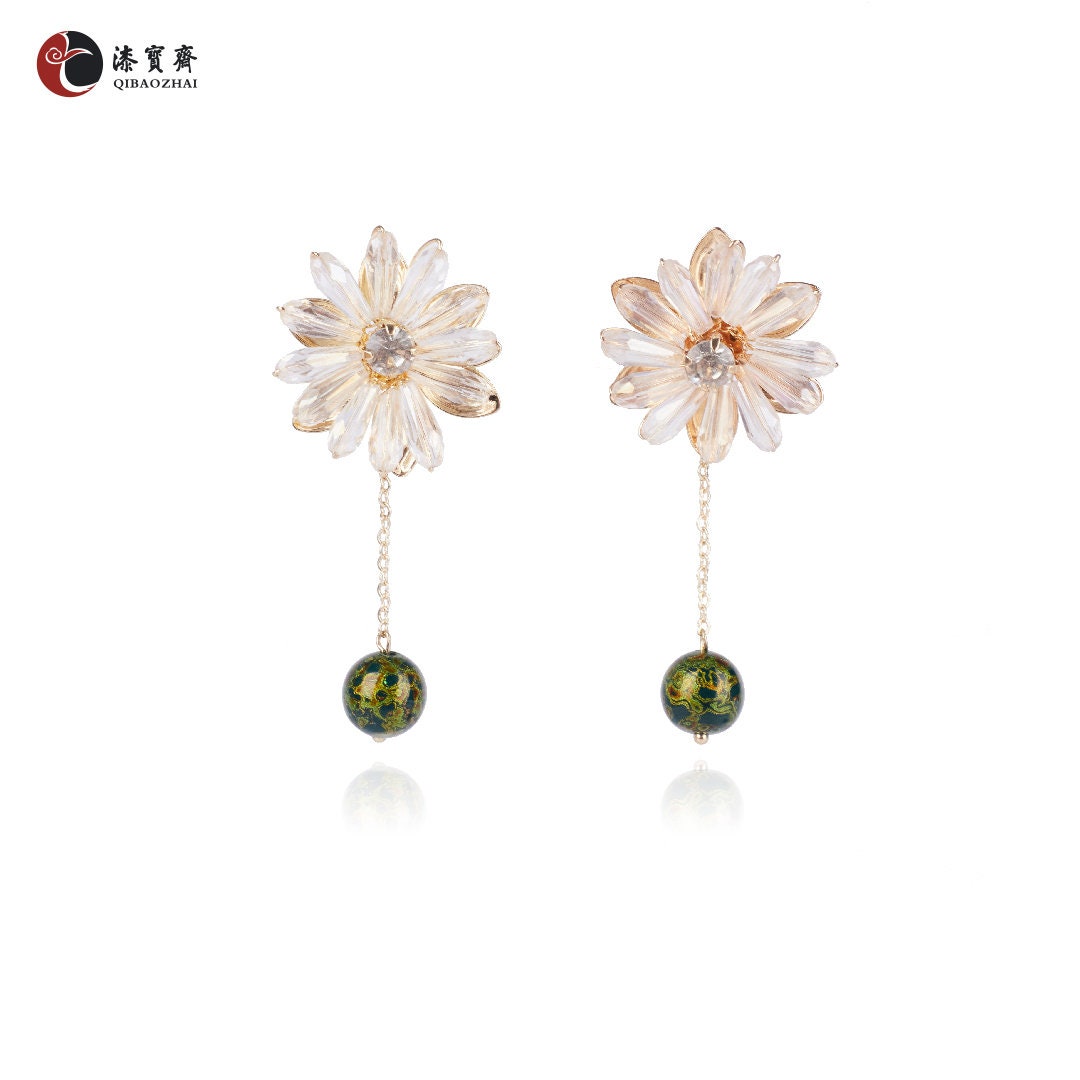 Jewelry/Lacquer earrings (6.5cm X 1.0cm)/preserved fresh flower/Crystal/18K gold plated