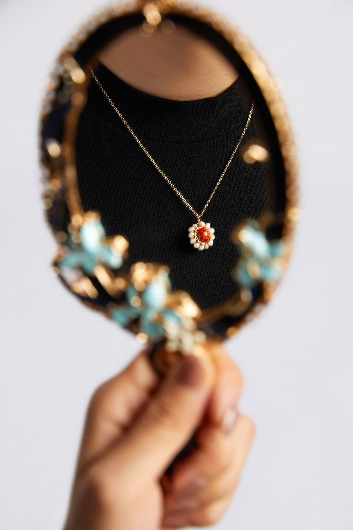 Jewelry/2cm diameter lacquer ball & natural pearls/18K gold plated necklace (24cm - 28 cm adjustable)/multiple-color sunflowers