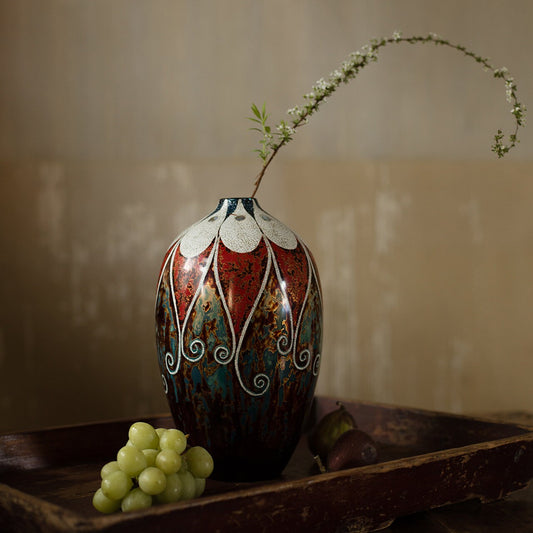 Chinese lacquer thread sculpture vase/Eight fish