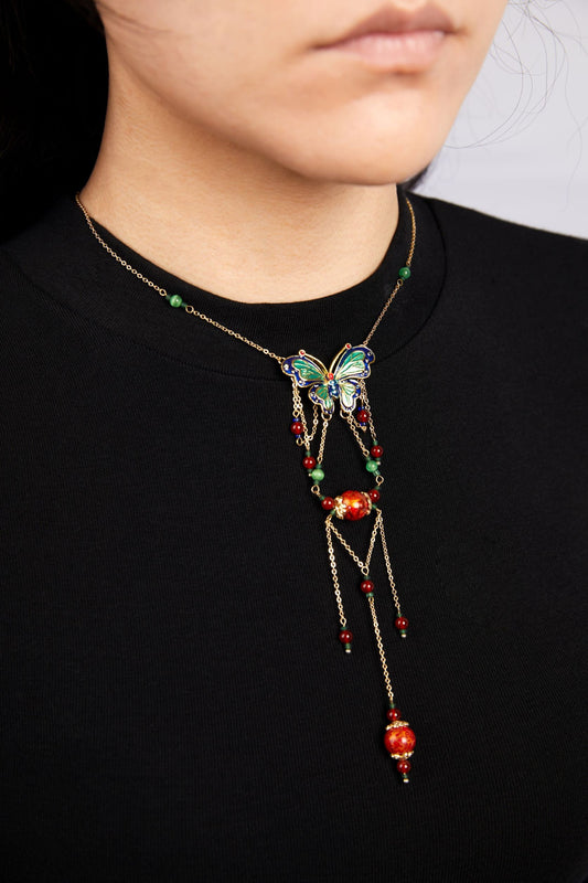 Jewelry/Lacquer hairpin (52cm X 3.5cm)/Enamel/Spring green butterfly