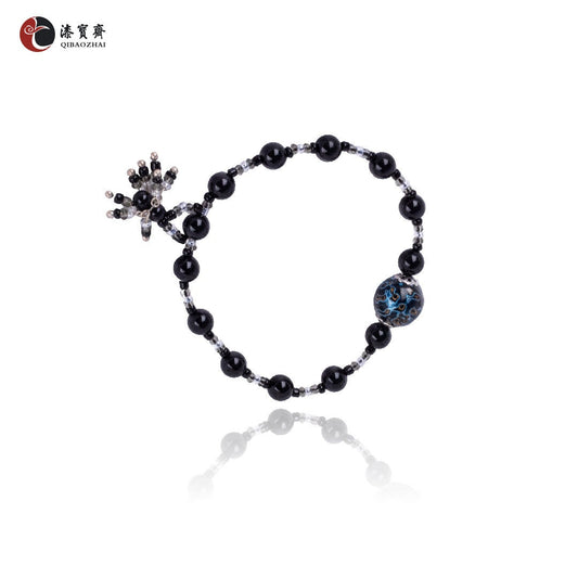 Jewelry/Lacquer bracelet (10cm X 6.5cm)/Black and blue lacquer ball/925 silver