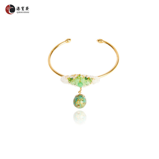 Jewelry/Lacquer bracelet (7cm X 6cm)/Green lacquer ball/Crystal/18K gold plated