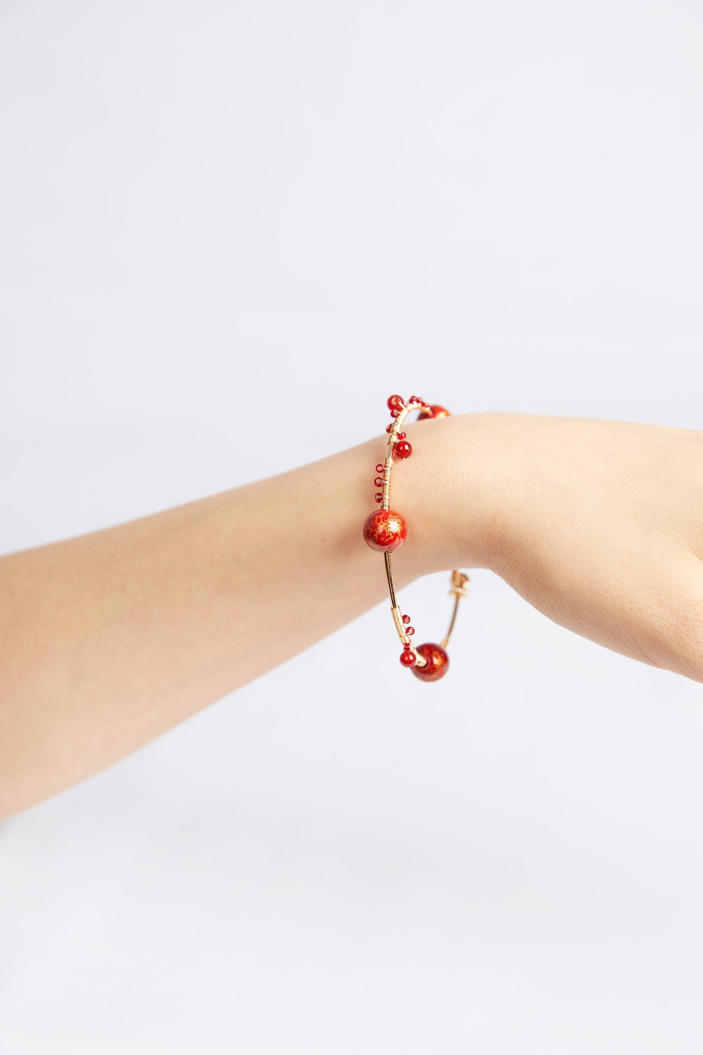 Jewelry/Lacquer bracelet (6.5cm X 1.0cm)/lucky red ball/18K gold plated