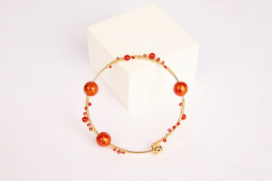 Jewelry/Lacquer bracelet (6.5cm X 1.0cm)/lucky red ball/18K gold plated