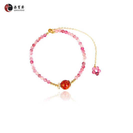 Jewelry/Lacquer bracelet (13cm X 5.5cm)/Red lacquer ball/Crystal/18K gold plated